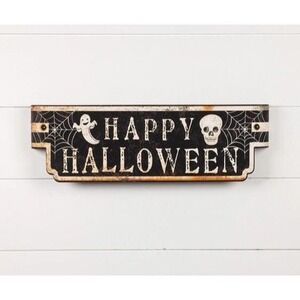 Ragon House HAPPY HALLOWEEN Metal Sign 21" NEW Ghost Skeleton Vintage Style